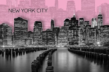 Skyline van MANHATTAN | Grafische Kunst | roze van Melanie Viola