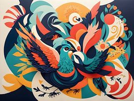 Levendige vogel in kleurrijk abstract design van Bart Veeken