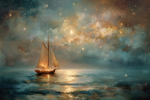 Sailing ship in the Starry Night - Mystery Painting