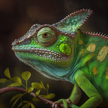 Portret van een groene kameleon Illustratie van Animaflora PicsStock