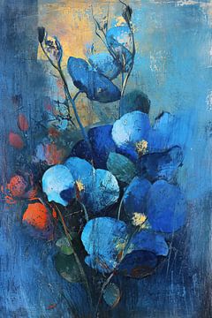 Blauwe Bloemen Abstract van Blikvanger Schilderijen