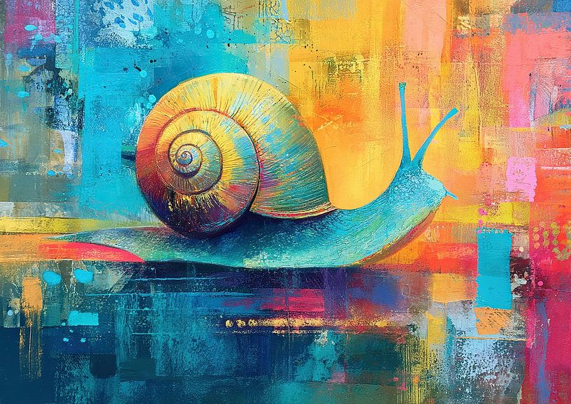 Slak Met Kleurrijke Achtergrond van Abstract Schilderij