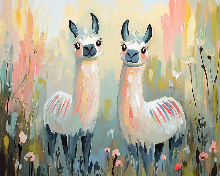 Lama&#039;s | Two Lama&#039;s in the Garden by Eye catching paintings