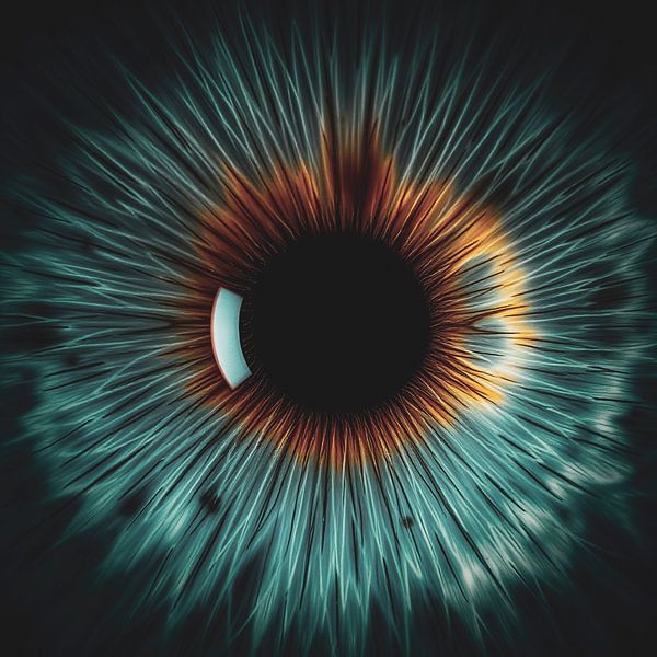 Atemberaubende Nahaufnahme einer Iris in schönem Blau und natürlichem Farbton, aufgenommen in hyperrealistischer Digitalkunst von ByLulu