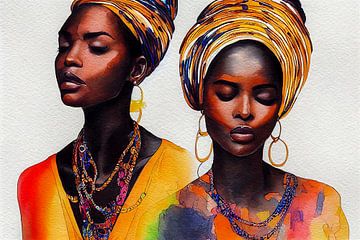 Portret van een Afrikaanse vrouw, kunstillustratie van Animaflora PicsStock