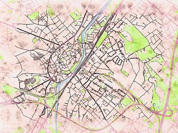Kaart van Halle in de stijl 'Soothing Spring' van Maporia