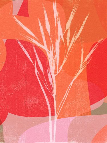 Kleurrijke abstracte botanische minimalistische kunst in rood, oranje, roze