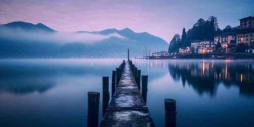 Pier over Lake Como before sunrise by Harmen Mol