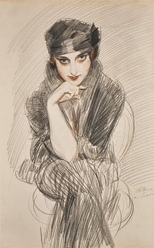 Paul César Helleu - Portret van een dame, mogelijk Madame Van Cleef (née Lopez Penna Hebe) van Peter Balan