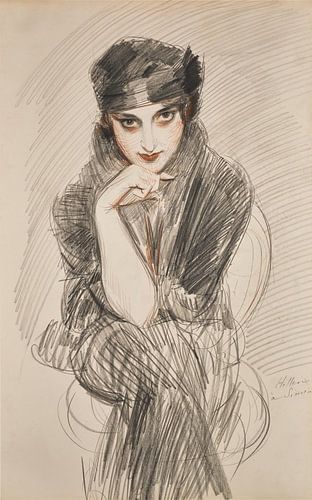 Paul César Helleu - Portret van een dame, mogelijk Madame Van Cleef (née Lopez Penna Hebe)