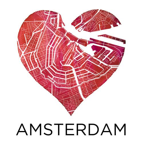 Liefde voor Amsterdam  |  Stadskaart in een hart