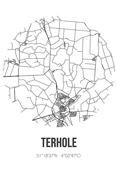 Terhole (Zeeland) | Landkaart | Zwart-wit van Stad & Wand