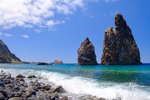 Waves hitting the northern coast of Madeira island