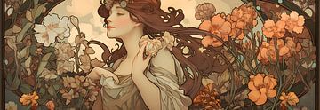 Femme dans un jardin de fleurs art nouveau extra large sur Jan Bechtum