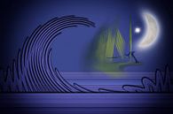 surfers in the moonlight van Dagmar Marina thumbnail