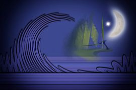 surfers in the moonlight