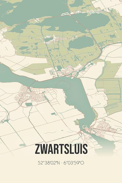 Vintage map of Zwartsluis (Overijssel) by Prints of Place