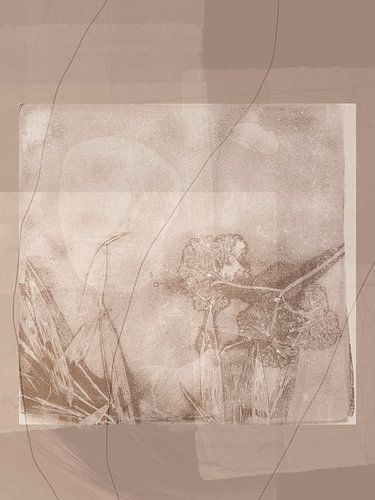 Tableau mural abstrait minimaliste d'inspiration botanique dans des tons taupe chauds