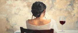 Nachdenkliche Frau mit Wein am Tisch von Poster Art Shop