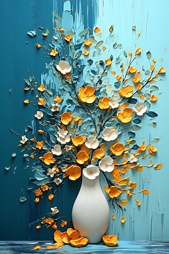 Witte Vaas met Levendige Bloemen