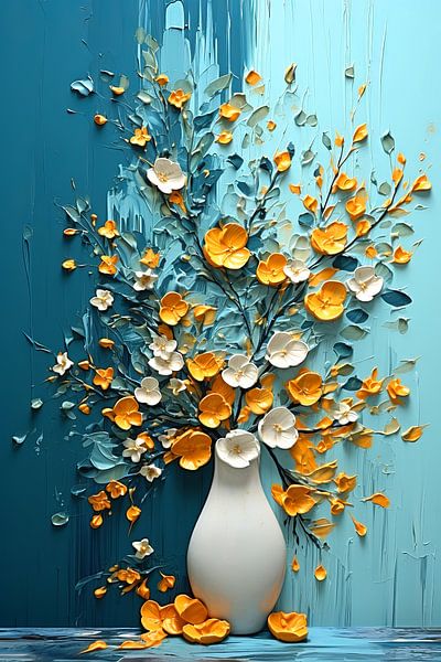 Weiße Vase mit bunten Blumen von ByNoukk