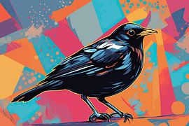 Songbird Splendor - Eurasian Blackbird in Pop Art by SOTA ArtSign