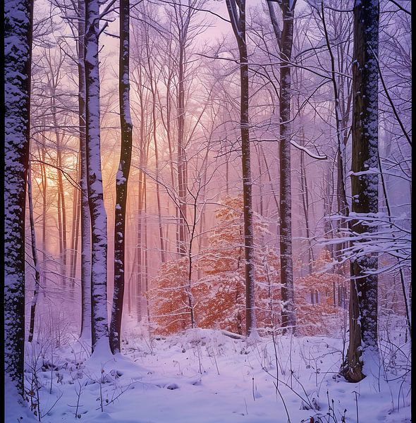 Magisch licht in het winterse bos van fernlichtsicht
