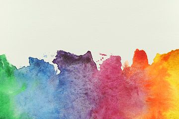 Verf vlek in regenboog kleuren (vrolijk abstract aquarel schilderij behang lhtbi kinderkamer blauw van Natalie Bruns