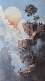 Surreal Floating City Above Clouds Vintage Digital Art by Aden Pink Studio