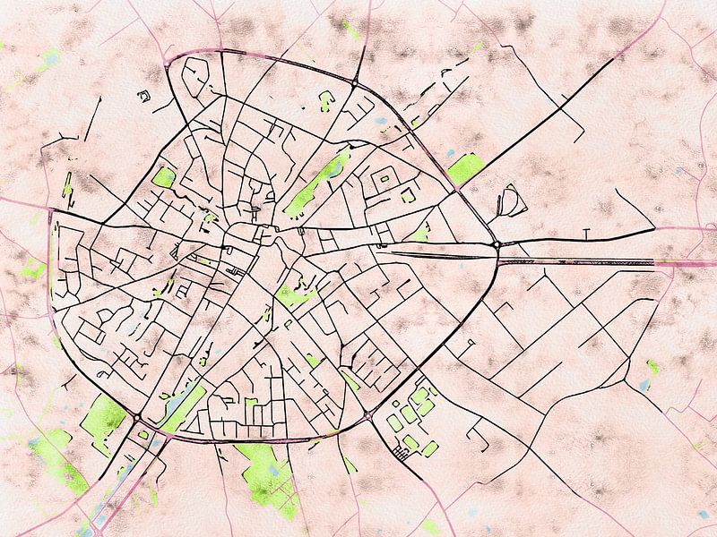 Kaart van Poperinge in de stijl 'Soothing Spring' van Maporia