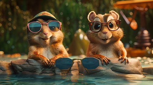 Humorous photorealistic illustration of two ground squirrels