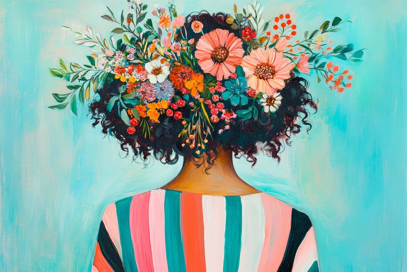 Flowery hairstyle - Colourful portrait by Poster Art Shop