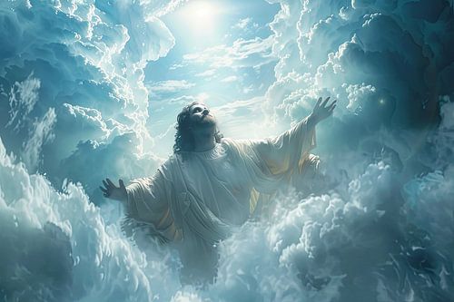 God in de hemel op zijn troon