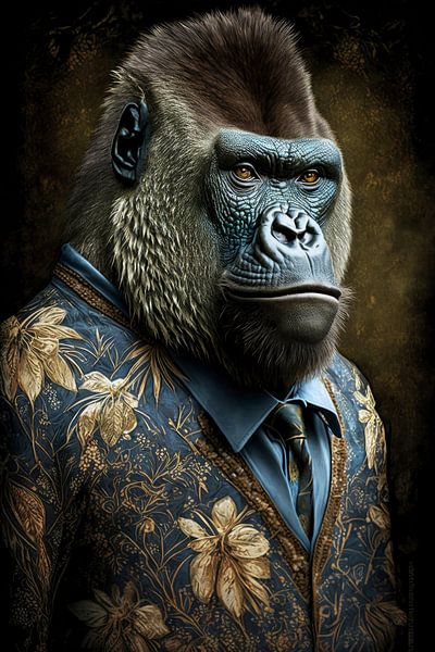 converteerbaar twee Glad Gorilla gekleed in klassiek kostuum van Vlindertuin Art op canvas, behang  en meer