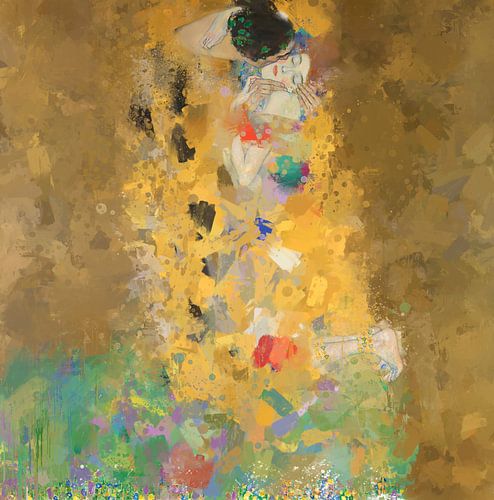 The kiss, after the work of Gustav Klimt, Jugendstil in abstraction