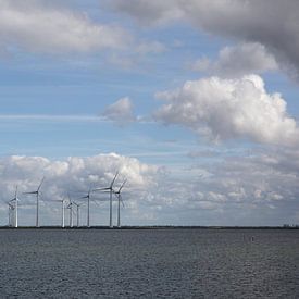 panorama of Krammer wind farm in Zeeland at the Krammer locks in the Philips dam with stacked clouds by W J Kok