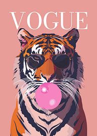 Stylish wearing sunglasses blowing pink bubble gum vogue poster by Cross