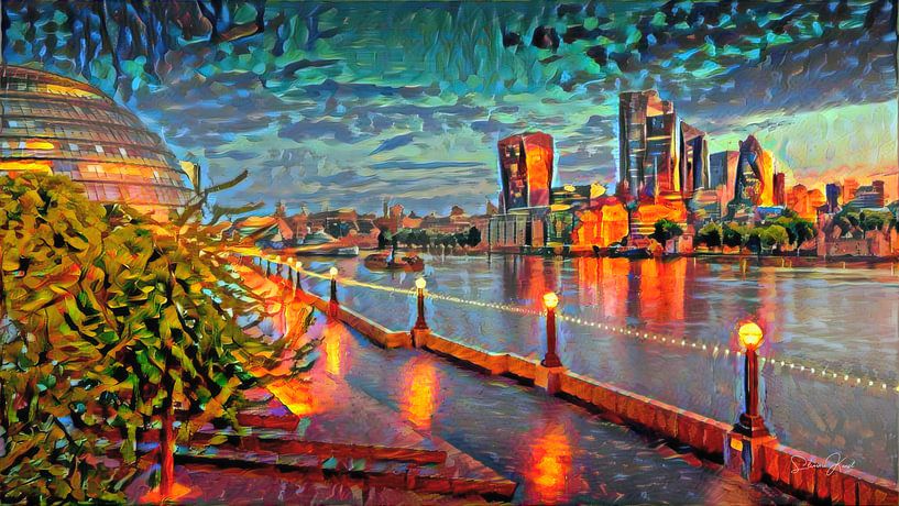 Bunte abstrakte Malerei Skyline London von Slimme Kunst.nl