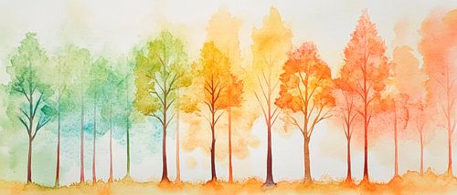 Herfstig houten landschap in aquarel