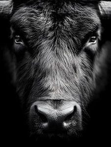 Stier – Archaische Stärke im Schwarzweiß-Porträt