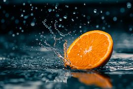 Verse sinaasappel in regendruppels van Poster Art Shop