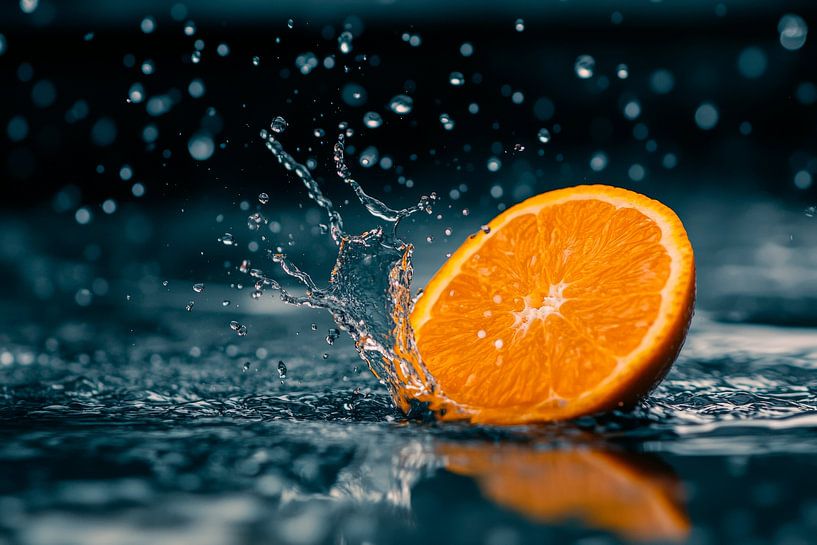 Fresh orange in raindrops by Poster Art Shop