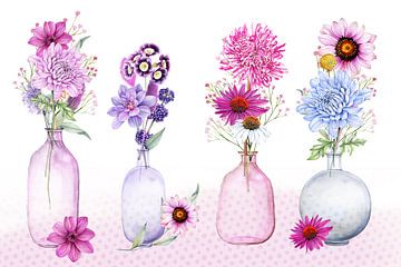 Flowers in vases by Geertje Burgers