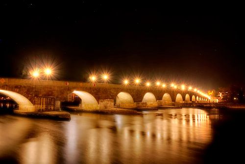 Stenen brug naar Regensburg bij nacht