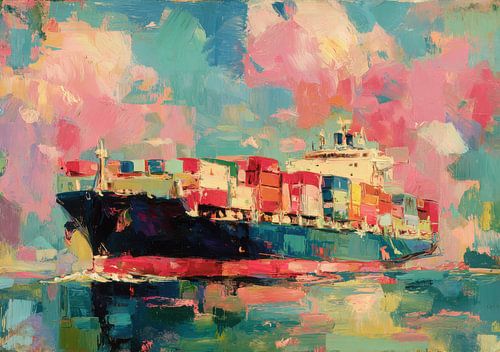 Expressief containerschip op zee