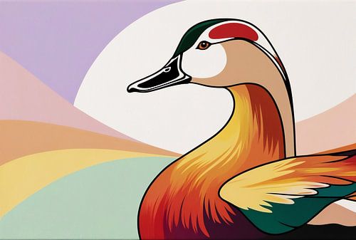 Kleurrijke minimalistische eend kunstwerk