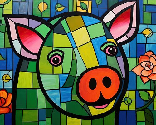 Schwein in Farbflächen