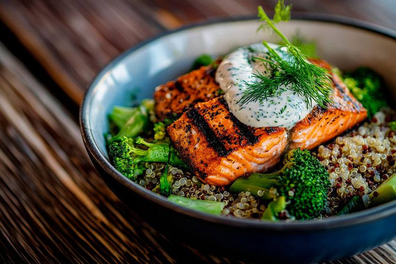 Salmon fillet on quinoa with broccoli by Poster Art Shop