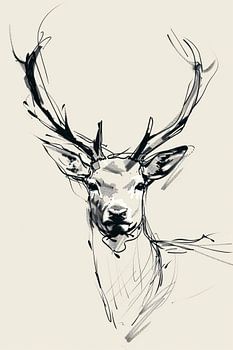 Elegante schwarz-weiße Strichzeichnung eines Rehs