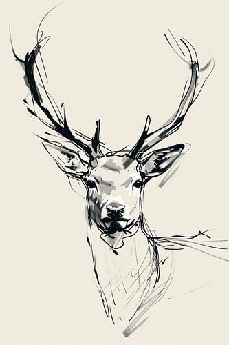 Elegante zwart-wit lijntekening van een hert
